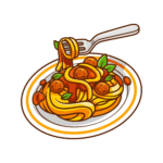 spaghetti with fork cartoon vector icon illustration food object icon isolated flat vector